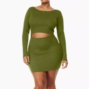 Wilfred Cutout Knit Longsleeve Mini Dress in Grotto Green Aritzia